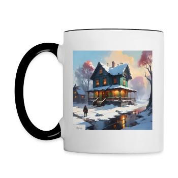 Ruhiges Winterhaus - Tasse zweifarbig - Weiß/Schwarz - Links