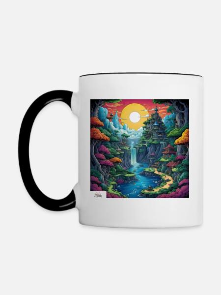 Friedliches Comic-Refugium - Tasse zweifarbig - Weiß/Schwarz