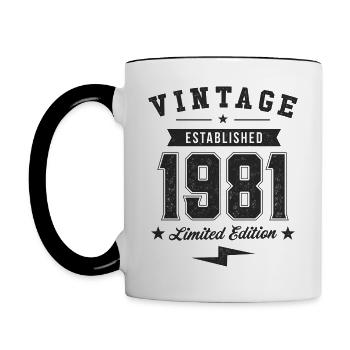 Jahrgang 1981 - Tasse zweifarbig - Weiß/Schwarz - Links