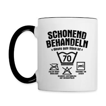 SCHONEND BEHANDELN 70 JAHRE ALT 70. GEBURTSTAG - Tasse zweifarbig - Weiß/Schwarz - Links