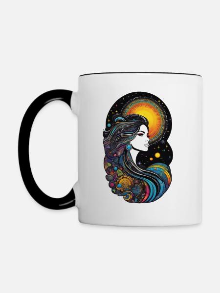 Kosmische Göttin der Schöpfung - Tasse zweifarbig - Weiß/Schwarz
