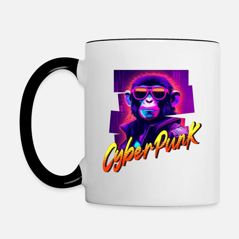 Singe Cyberpunk - Mug contrasté - blanc/noir