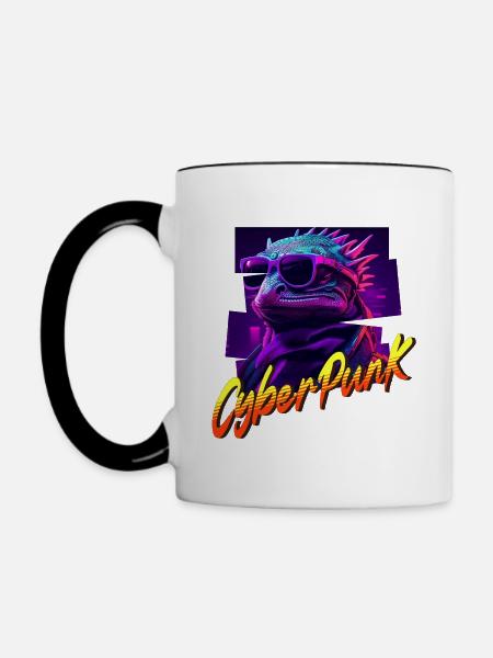 Cyberpunk-Eidechse - Tasse zweifarbig - Weiß/Schwarz