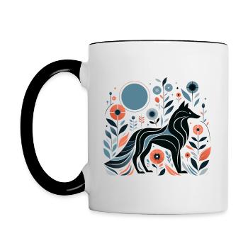Floraler Wolf - Tasse zweifarbig - Weiß/Schwarz - Links