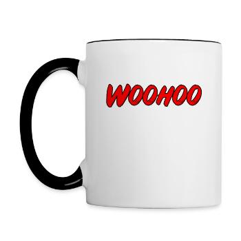 Woohoo - Roter Popart Schriftzug - Tasse zweifarbig - Weiß/Schwarz - Links