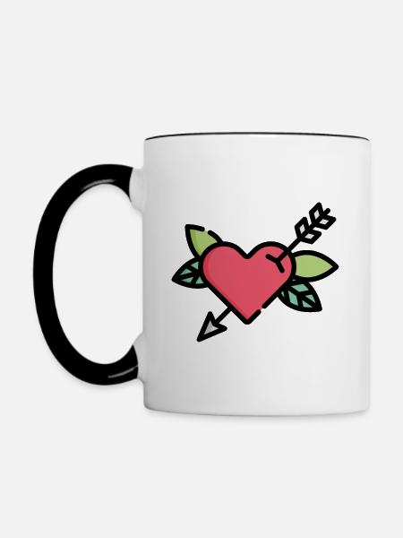 Herz mit Pfeil Geschenk Idee - Tasse zweifarbig - Weiß/Schwarz