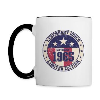 59th Birthday Legend September 1965 Born 65 - Contrasting Mug - white/black - Left