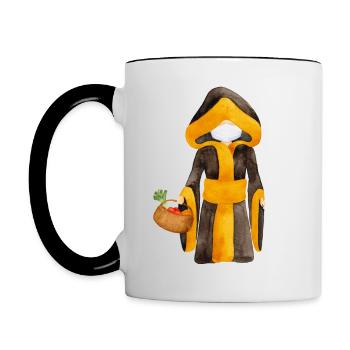 Münchner Kindl avec masque et panier - Mug contrasté - blanc/noir - Gauche