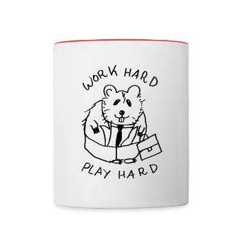 work hard play hard hamster - Contrasting Mug - white/red - Front