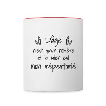 T-shirt Anniversaire Humour Age - Mug contrasté - blanc/rouge - Devant