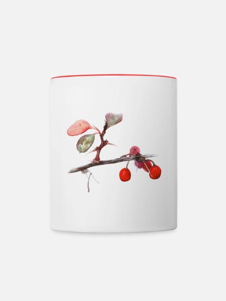 Aquarell Berberitze - Tasse zweifarbig - Weiß/Rot