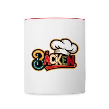Backen mein Hobby - buntes Bäckermotiv - Tasse zweifarbig - Weiß/Rot - Vorne