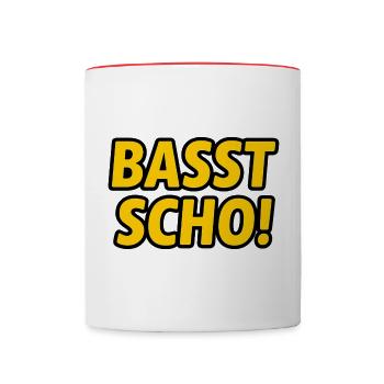 Basst scho! – Fränkischer Spruch in Gelb - Tasse zweifarbig - Weiß/Rot - Vorne