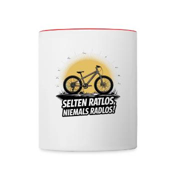 Niemals radlos. Bike Fahrrad Radsport Rad - Tasse zweifarbig - Weiß/Rot - Vorne