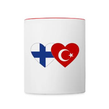 Coeur de drapeau Finlande Turquie - Mug contrasté - blanc/rouge - Devant