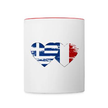 Grèce France drapeau coeur utilisé - Mug contrasté - blanc/rouge - Devant