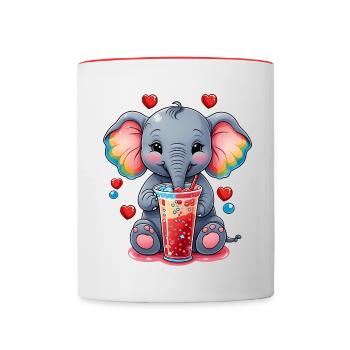 Un petit éléphant mignon boit de la limonade - Mug contrasté - blanc/rouge - Devant