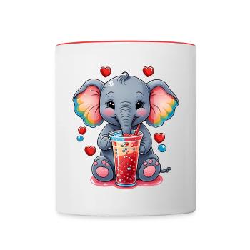 Un petit éléphant mignon boit de la limonade - Mug contrasté - blanc/rouge - Devant
