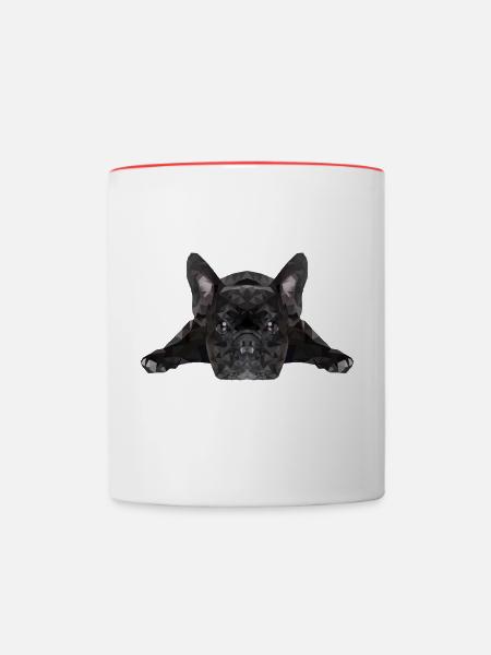 Bulldogge Low Poly - Tasse zweifarbig - Weiß/Rot