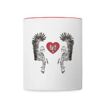 Geflügelter Husar mit polnisch weißem Adler im Herzen - Tasse zweifarbig - Weiß/Rot - Vorne