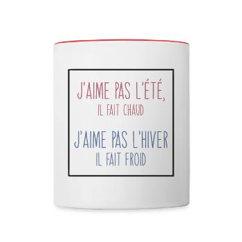 Été et hiver - j’ai chaud, j’ai froid - Mug contrasté - blanc/rouge - Devant