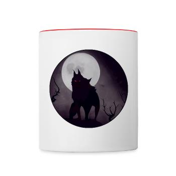 Werwolf Vollmond Silhouette Nacht Horror - Tasse zweifarbig - Weiß/Rot - Vorne