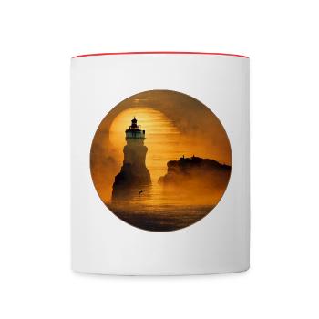 Leuchtturm Sonnenaufgang Klippe Meer - Tasse zweifarbig - Weiß/Rot - Vorne