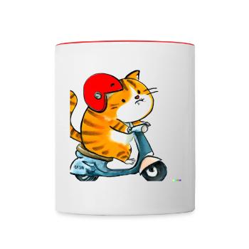 Un chat à moto - Mug contrasté - blanc/rouge - Devant