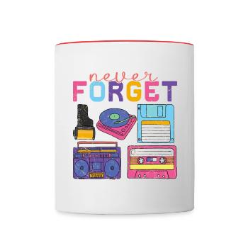 Never Forget: Lustiges Retro-Design Ghettoblaster - Tasse zweifarbig - Weiß/Rot - Vorne