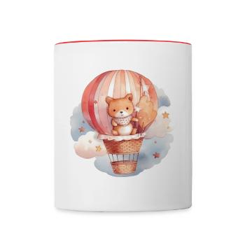 Baby Bär rot mit Ballon und Wolken, Wasserfarben - Tasse zweifarbig - Weiß/Rot - Vorne
