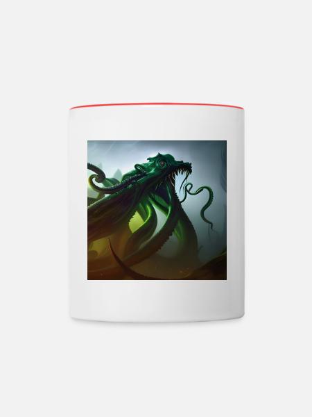 Cthulhu Big Dark mit Tentakeln - Tasse zweifarbig - Weiß/Rot