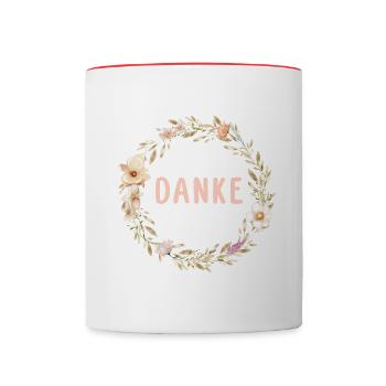 Danke! Blumenkranz, Pastell, personalisierbar - Tasse zweifarbig - Weiß/Rot - Vorne