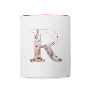 Personalisierbar Monogramm R Blumenmuster - Tasse zweifarbig - Weiß/Rot - Vorne
