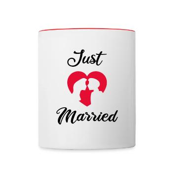 Je viens de me marier avec cœur et la tête au mariage - Mug contrasté - blanc/rouge - Devant