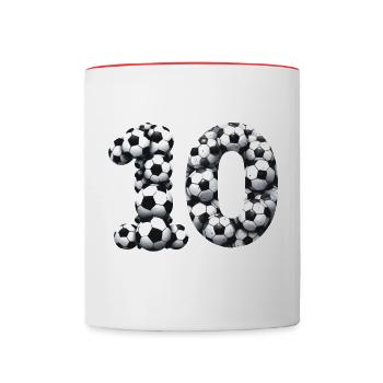 10 10th Birthday Football - Contrasting Mug - white/red - Front