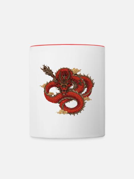 Roter chinesischer Drache - Tasse zweifarbig - Weiß/Rot
