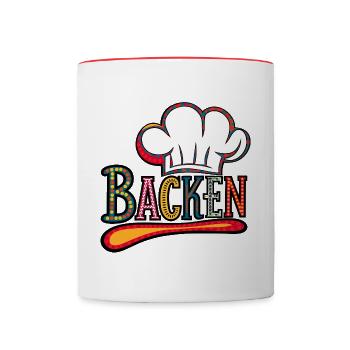 Backen mein Hobby - buntes Bäckermotiv - Tasse zweifarbig - Weiß/Rot - Vorne