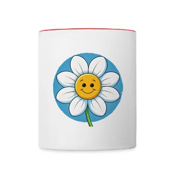 Cheerful White Daisy with Smiley Faces Pop Art - Tasse zweifarbig - Weiß/Rot - Vorne