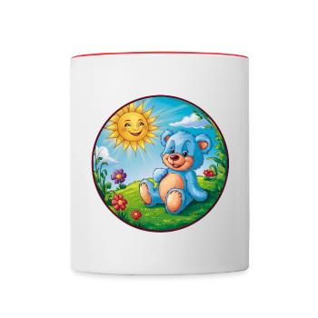 Süßer blauer Teddybär im Garten Sonne und Wolken - Tasse zweifarbig - Weiß/Rot - Vorne