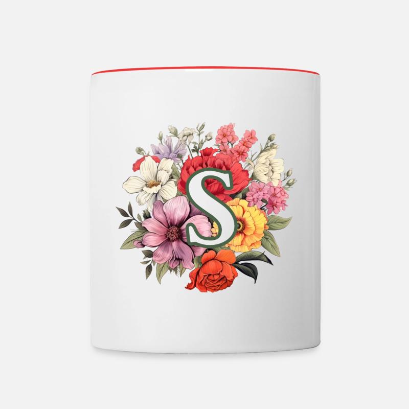 S Bouquet de monogramme - Mug contrasté - blanc/rouge