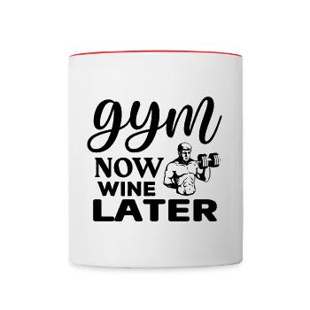 gym now wine later - Contrasting Mug - white/red - Front
