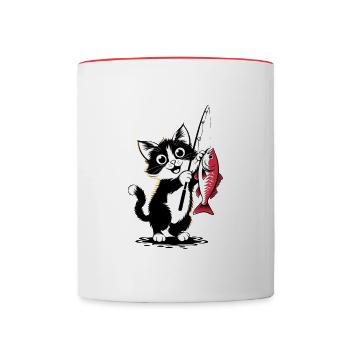 Fishing cat: Fresh fish caught! - Contrasting Mug - white/red - Front