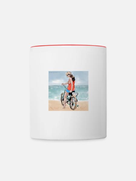 Frau auf dem Moped - Tasse zweifarbig - Weiß/Rot