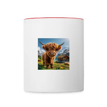 Highland cow, looking even cuter and sweeter - Contrasting Mug - white/red - Front