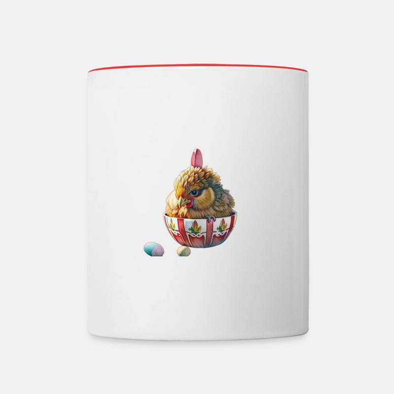 Easter a chicken lays an egg - Contrasting Mug - white/red