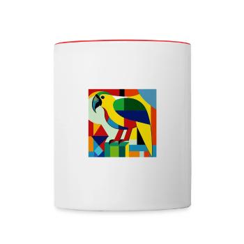 Parrot as art on the T-shirt - Contrasting Mug - white/red - Front