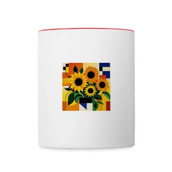 Sunflower as art on the T-shirt - Contrasting Mug - white/red - Front