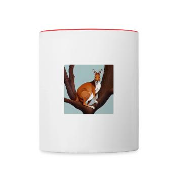 Kangaroo on a tree as art on the t-shirt - Contrasting Mug - white/red - Front