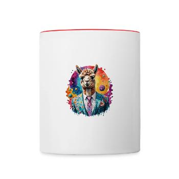 Alpaka im Anzug - Tasse zweifarbig - Weiß/Rot - Vorne