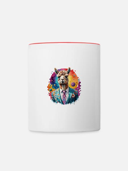 Alpaka im Anzug - Tasse zweifarbig - Weiß/Rot